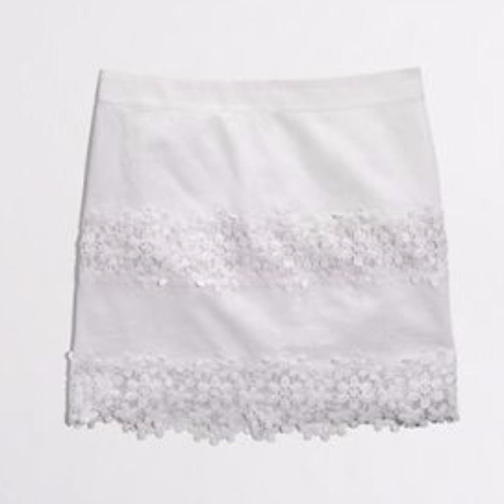 J. Crew Factory Mini White Scalloped Floral Skirt